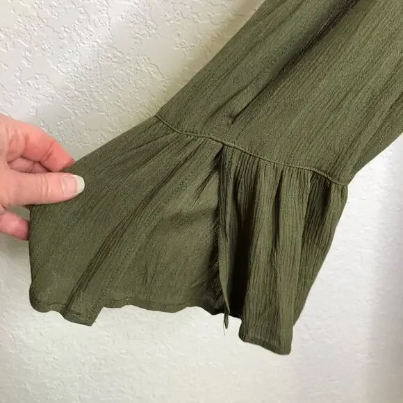 Torrid army olive green slit sleeve tassel boho peasant dress size 0 or Large - Picture 7 of 16